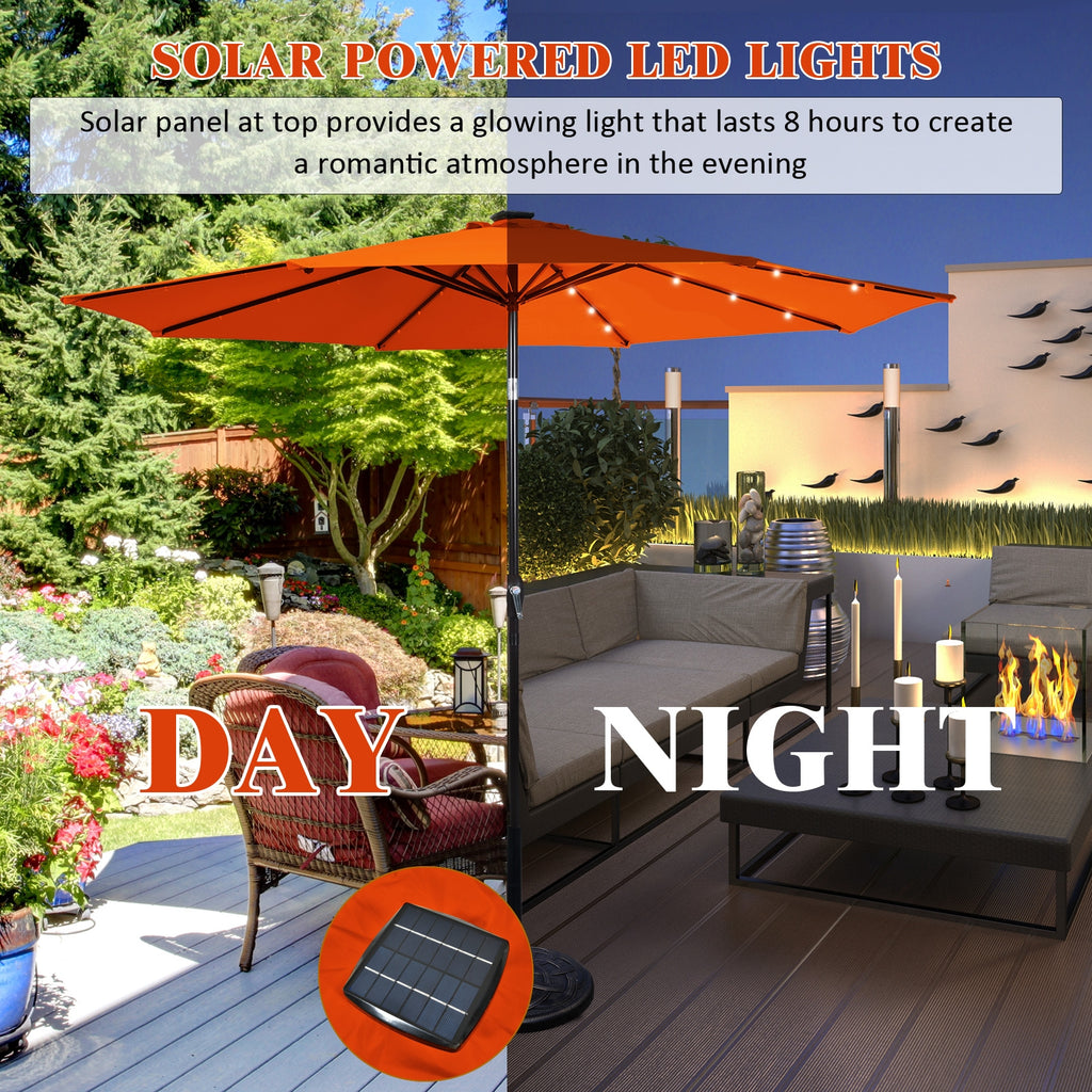 10 FT Patio Umbrella with 24 LED Solar Lights, Orange