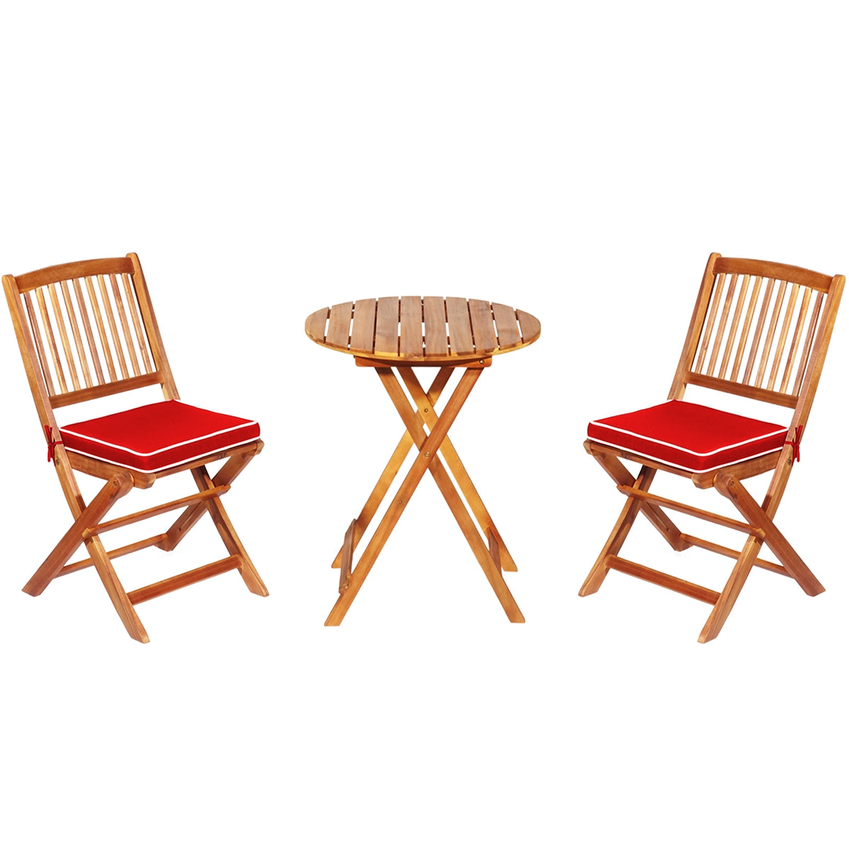 3 Pieces Patio Folding Bistro Set with Padded Cushion and Round