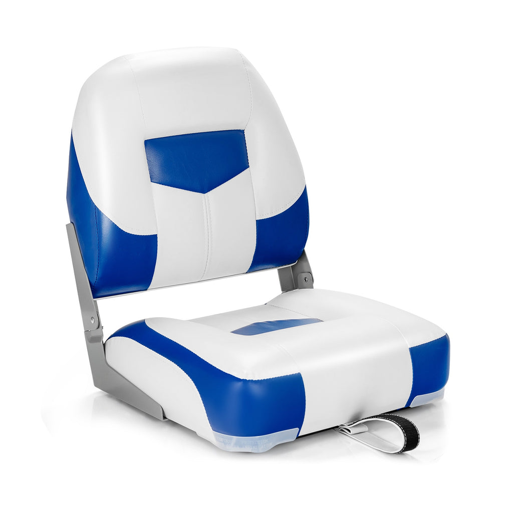 Blue 2-Pack Folding Boat Seats with Stainless Steel Screws - Low Back Marine Chairs