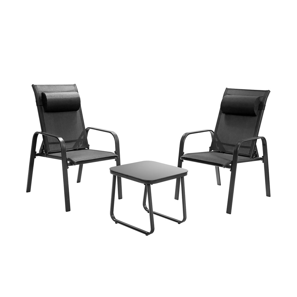 3-Piece Patio Bistro Set with Adjustable Backrest - Black