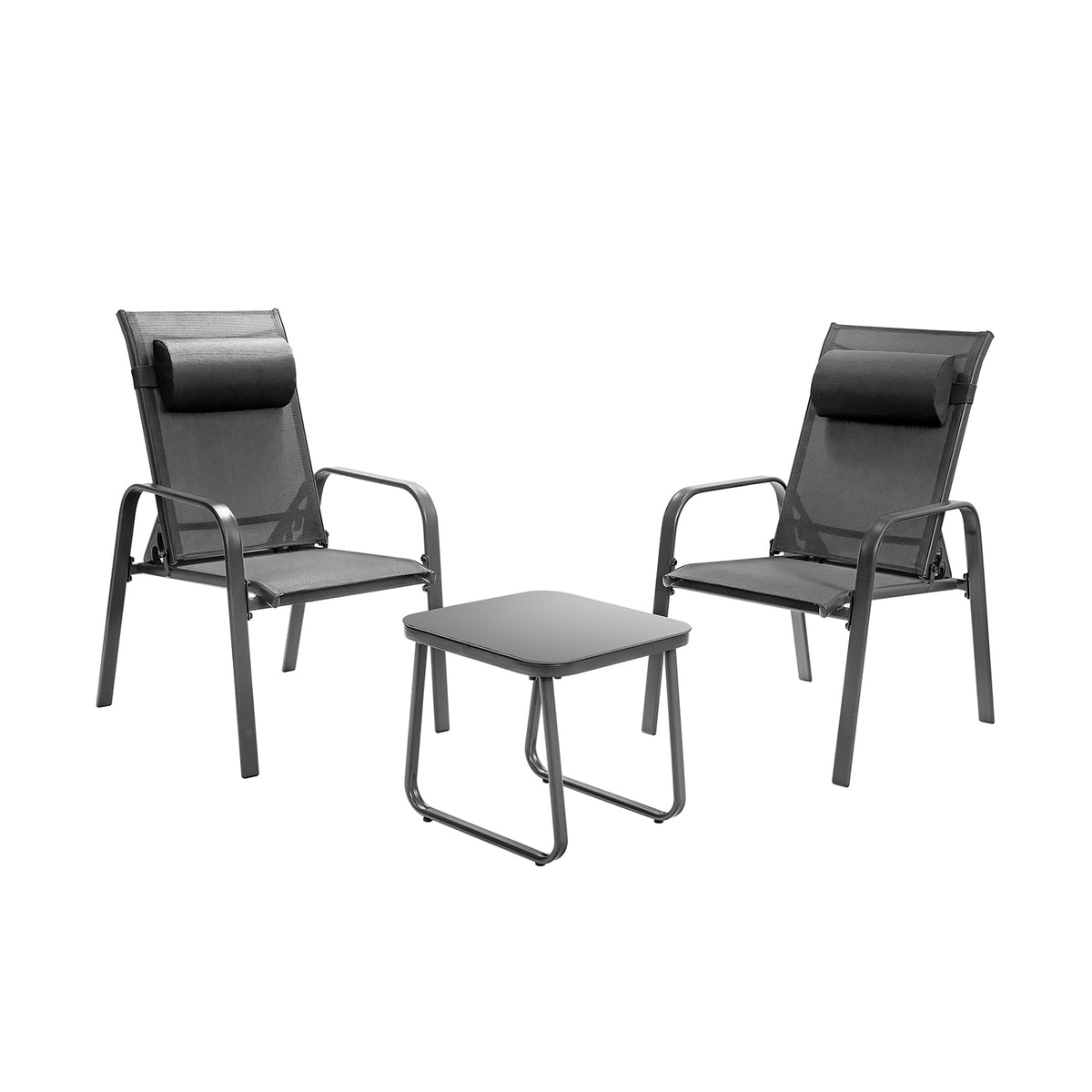3-Piece Patio Bistro Set with Adjustable Backrest - Black