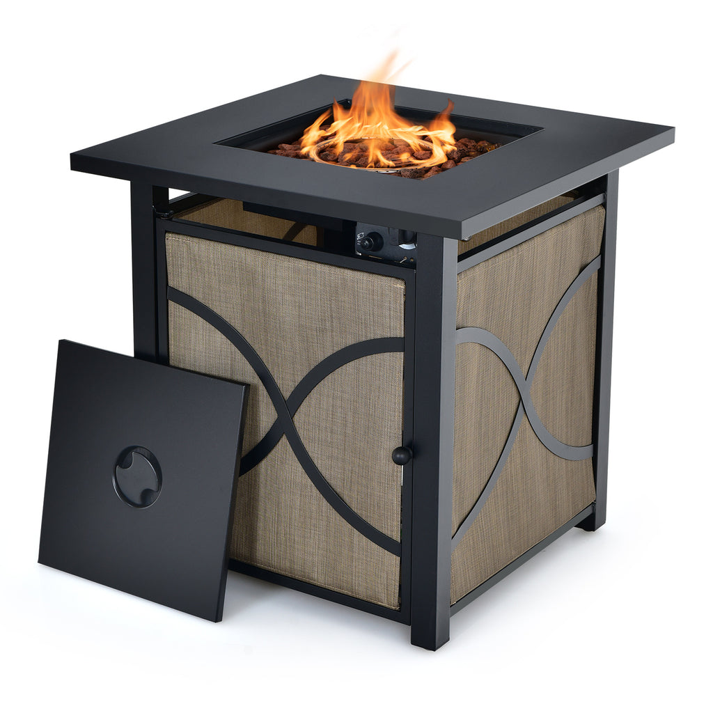 25 Inch 40000 BTU Propane Fire Pit Table with Lid and Glass
