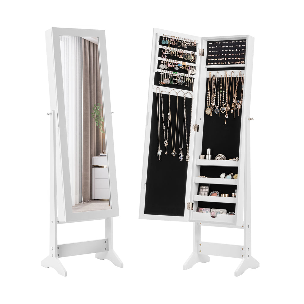Mirrored Jewelry Armoire Cabinet with LED Lights, White