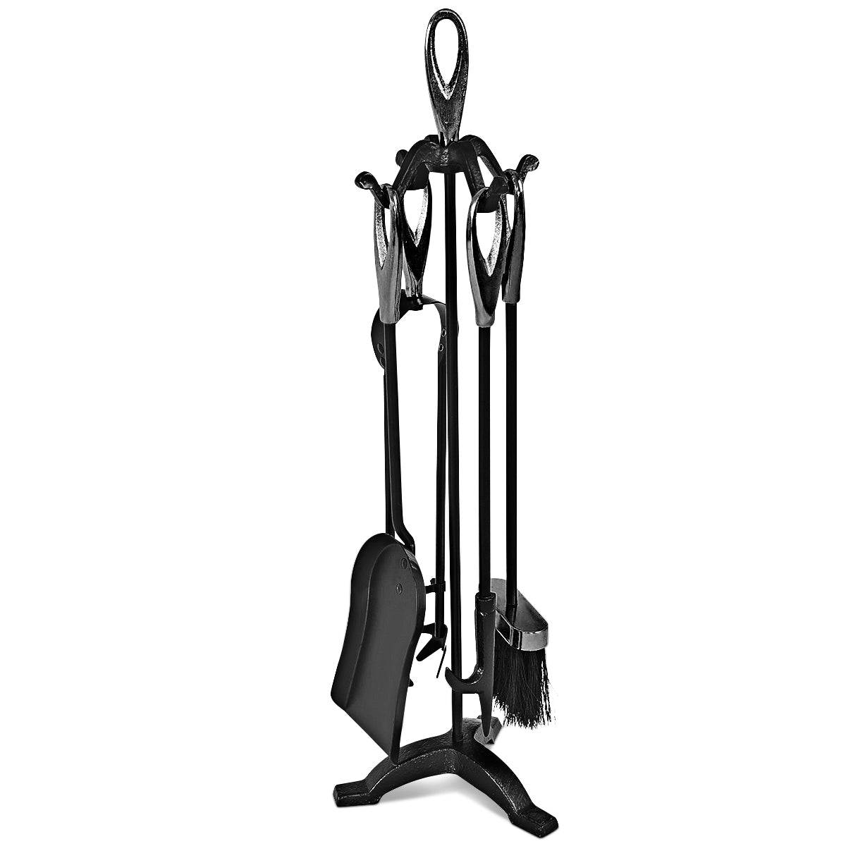 5-Piece Fireplace Tools Set with Stand - Black