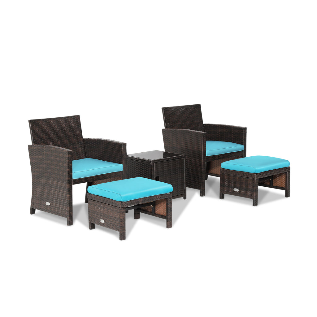 5 Pieces Patio Conversation Set with Cushions Coffee Table and 2
