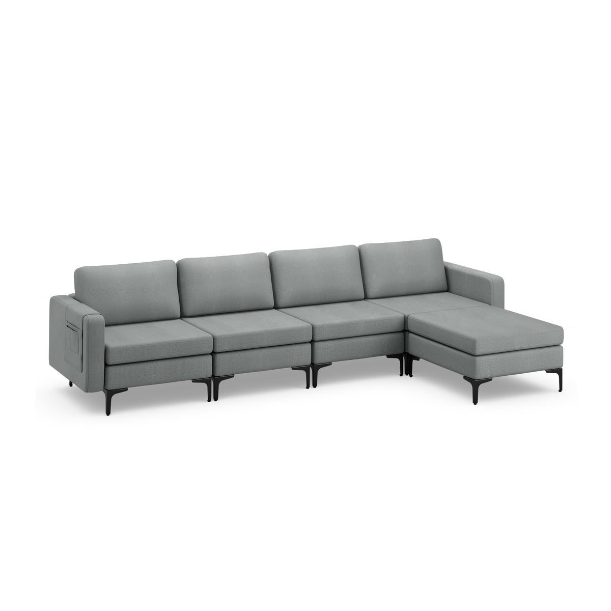 Modular L-Shaped Sectional Sofa with Reversible Ottoman & USB Ports - Gray