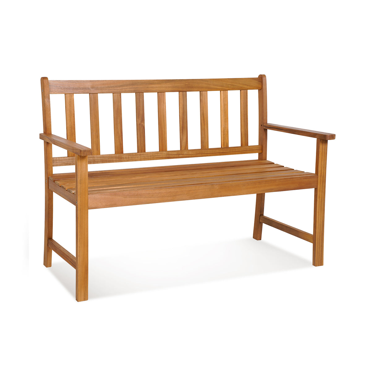 2-Person Acacia Wood Outdoor Bench with Backrest - 48 Inch