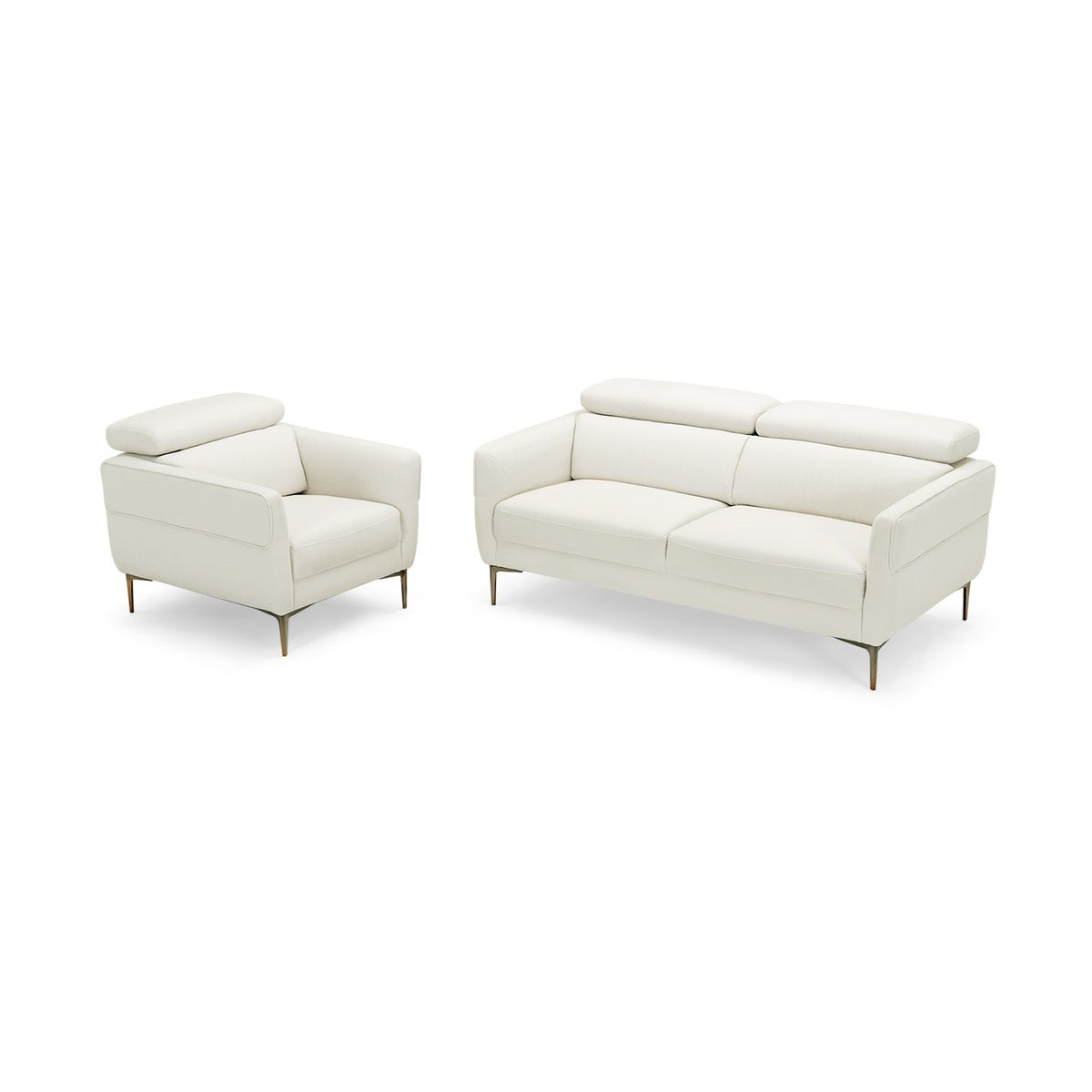 Modern Sofa Couch Set with Adjustable Headrest - White