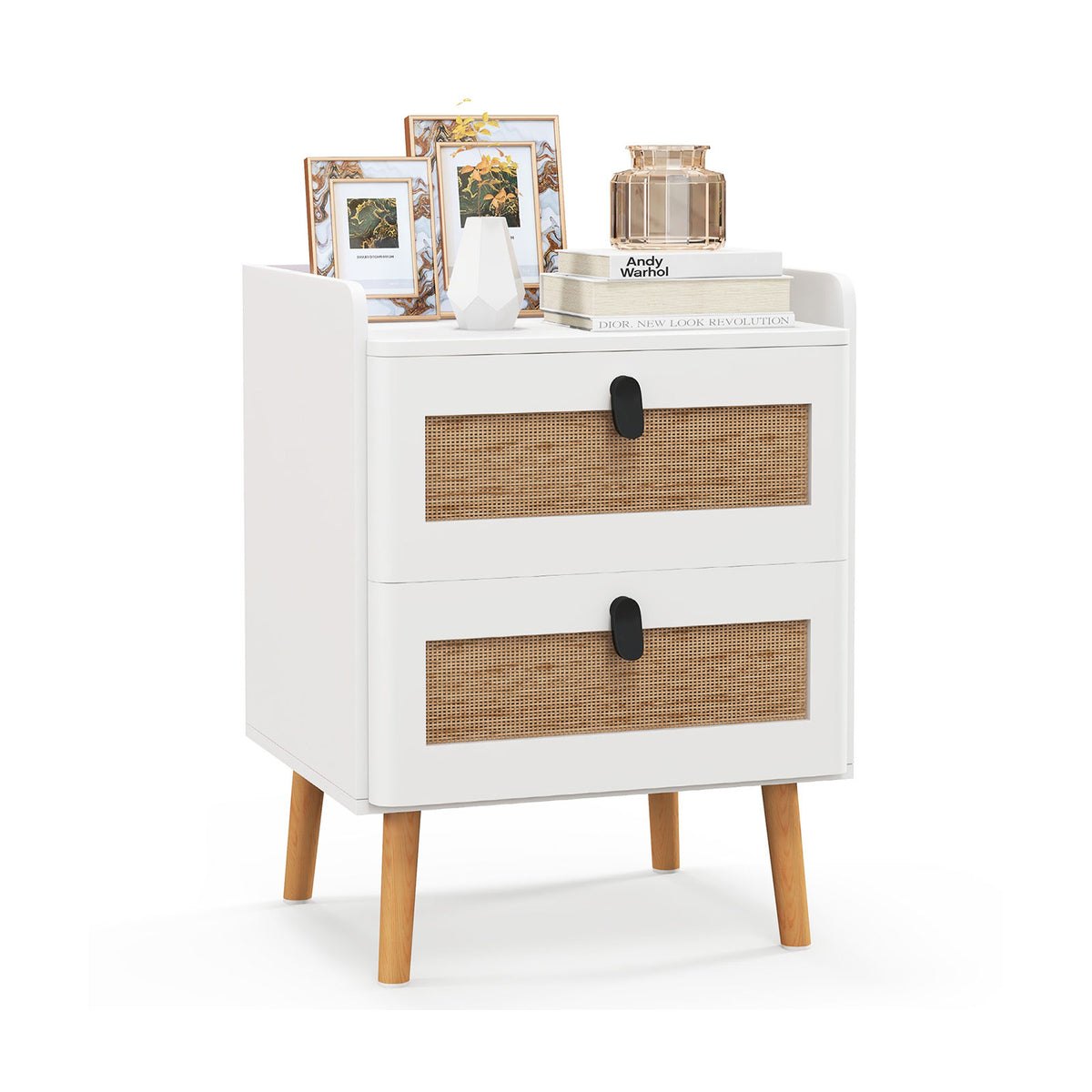 White Nightstand with Flip-Up Door Storage Shelf