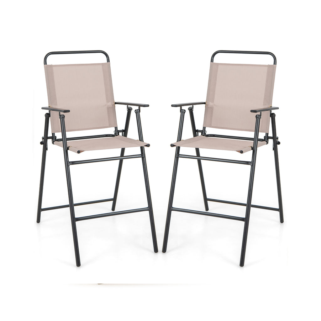 Set of 2 Patio Folding Bar-Height Chairs with Armrests and