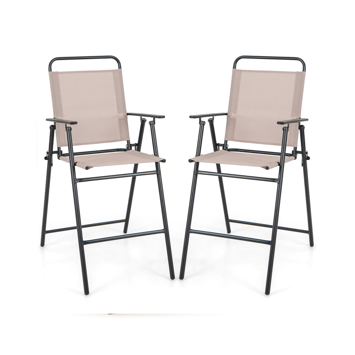 Set of 2 Patio Folding Bar-Height Chairs with Armrests and