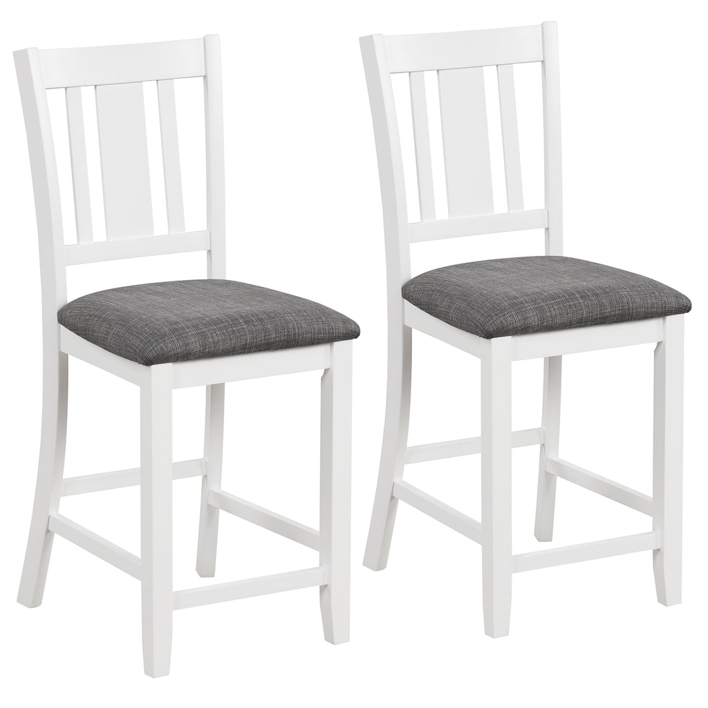 Rubber Wood Bar Stools Set of 2 with Back Support - White