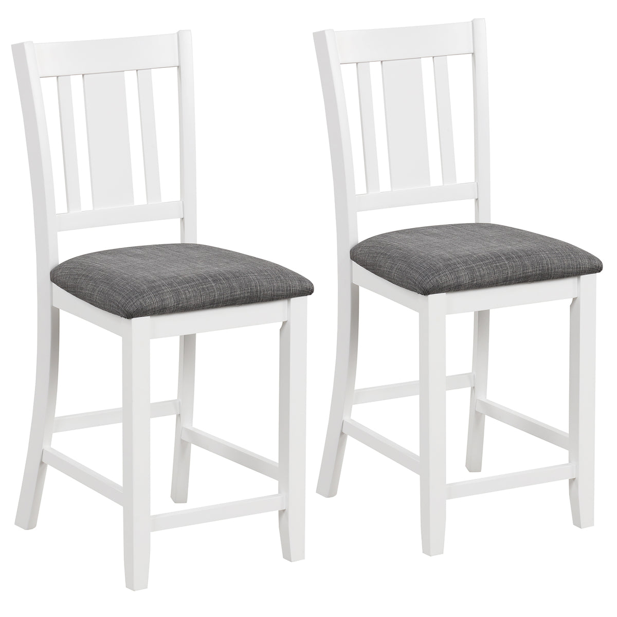 Rubber Wood Bar Stools Set of 2 with Back Support - White