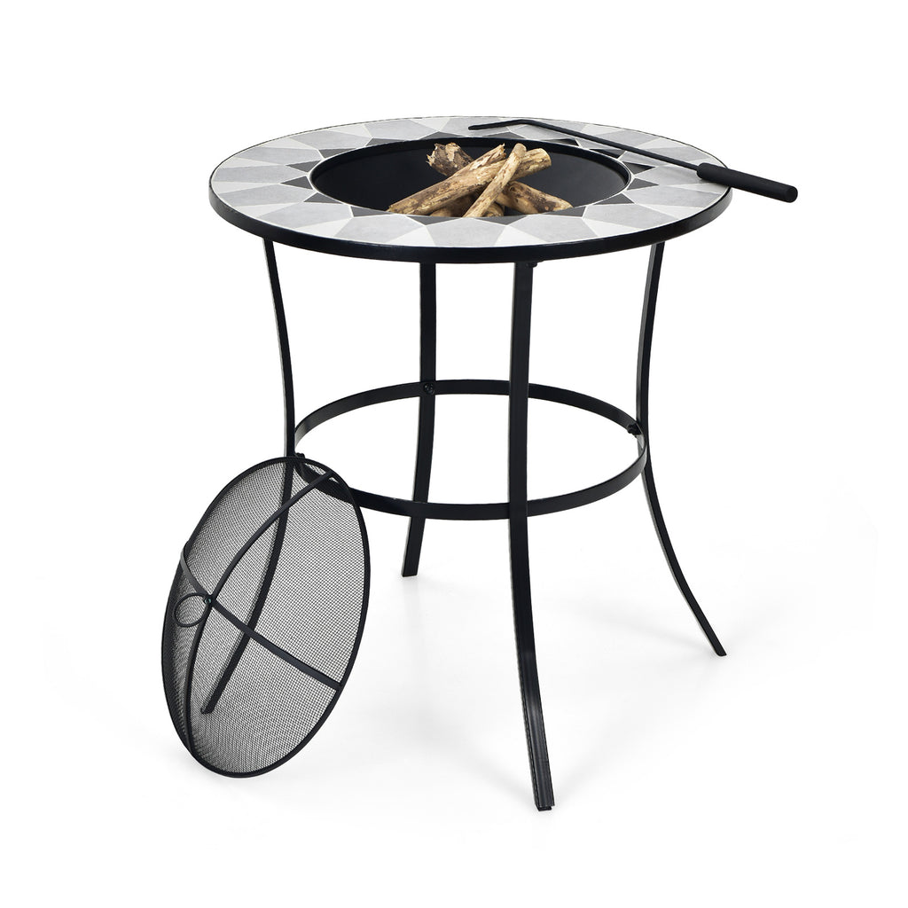 23.5 Inches Round Fire Pit Table with Mesh Cover and Poker