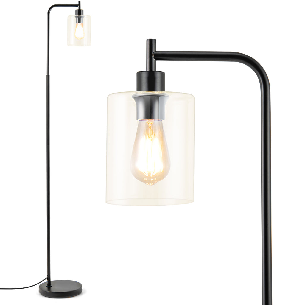 Black Modern Floor Lamp with Hanging Glass Shade & Foot Switch