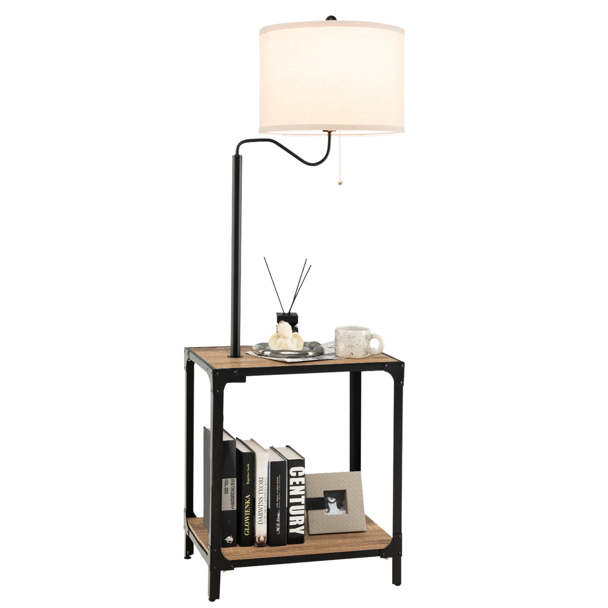 Rotatable Floor Lamp with End Table and USB Charging Ports - Modern Home Lighting