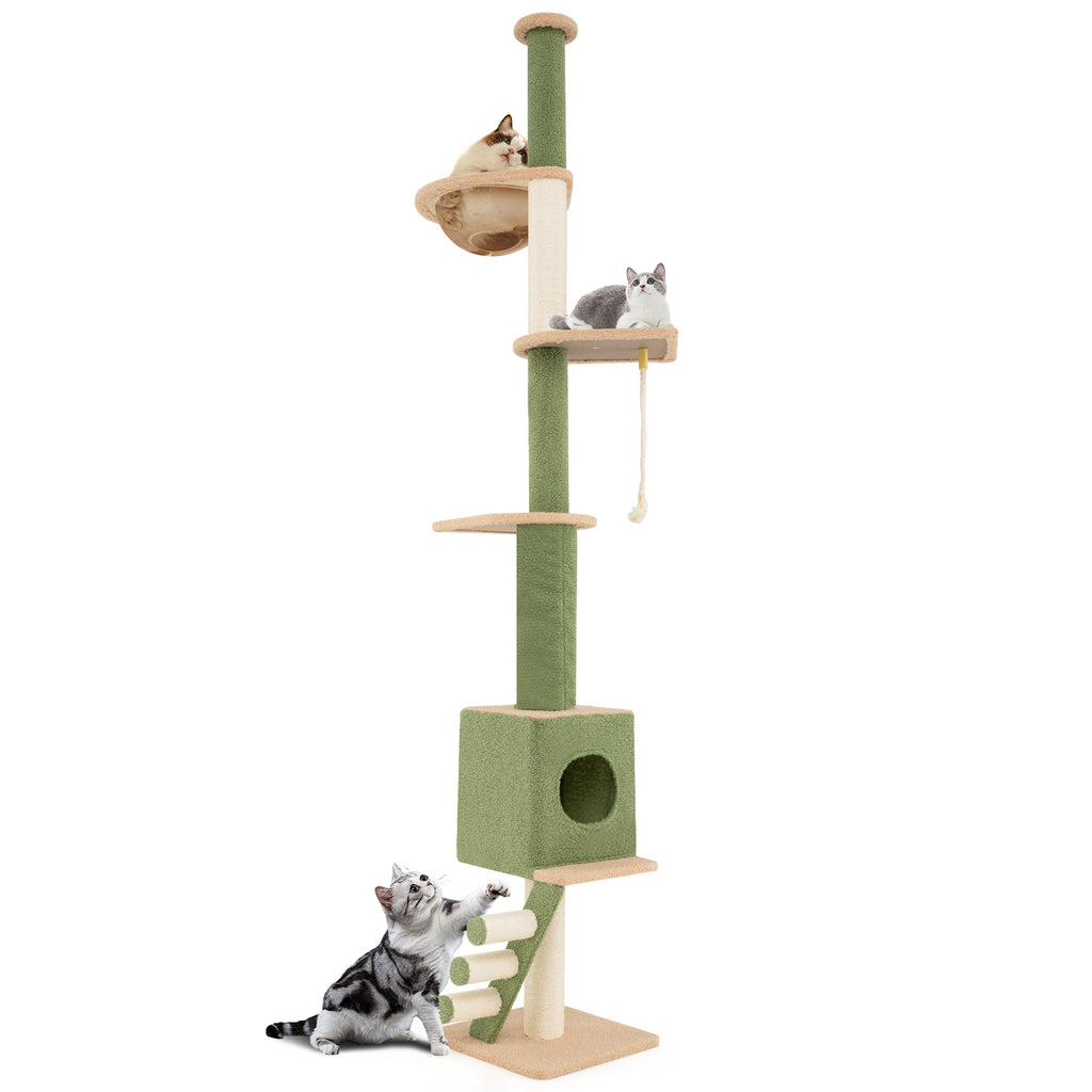 Adjustable Floor to Ceiling Cat Tree with Extra Post - Green, 86-99.5 Inch