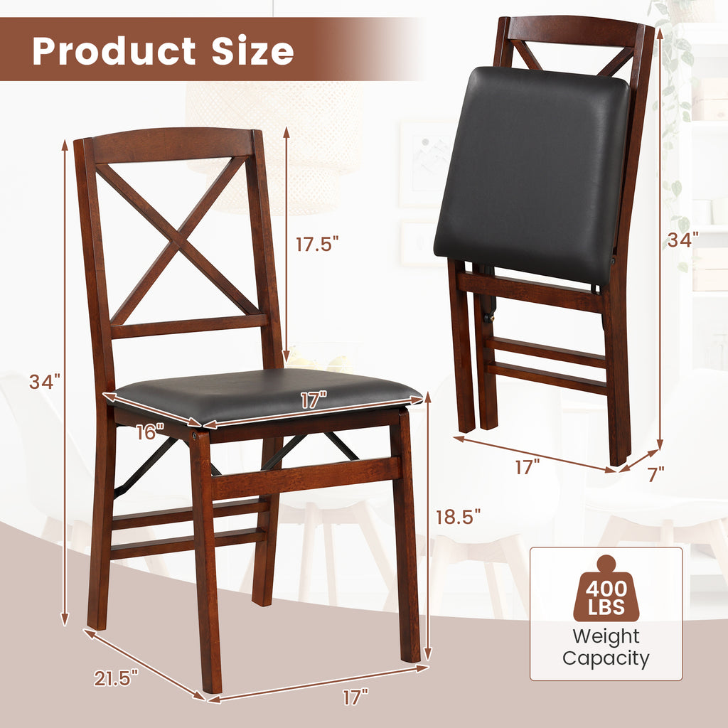 Folding Dining Chair with 400lbs Capacity - Brown X-Back