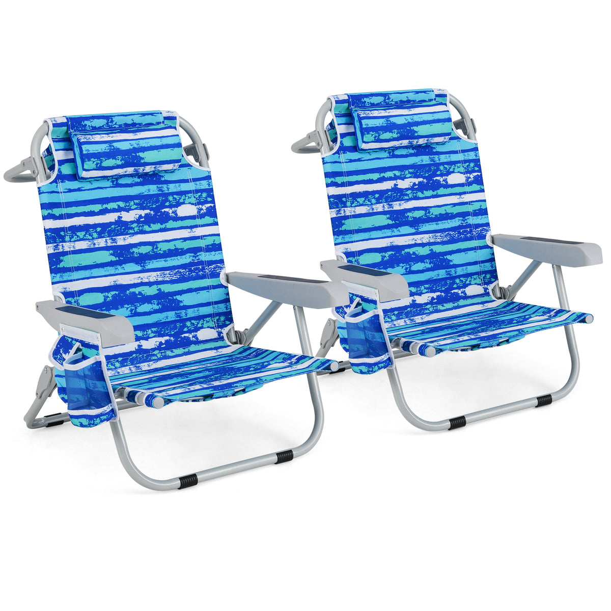 Foldable Backpack Beach Chair with Cup Holder and Storage Pockets Set