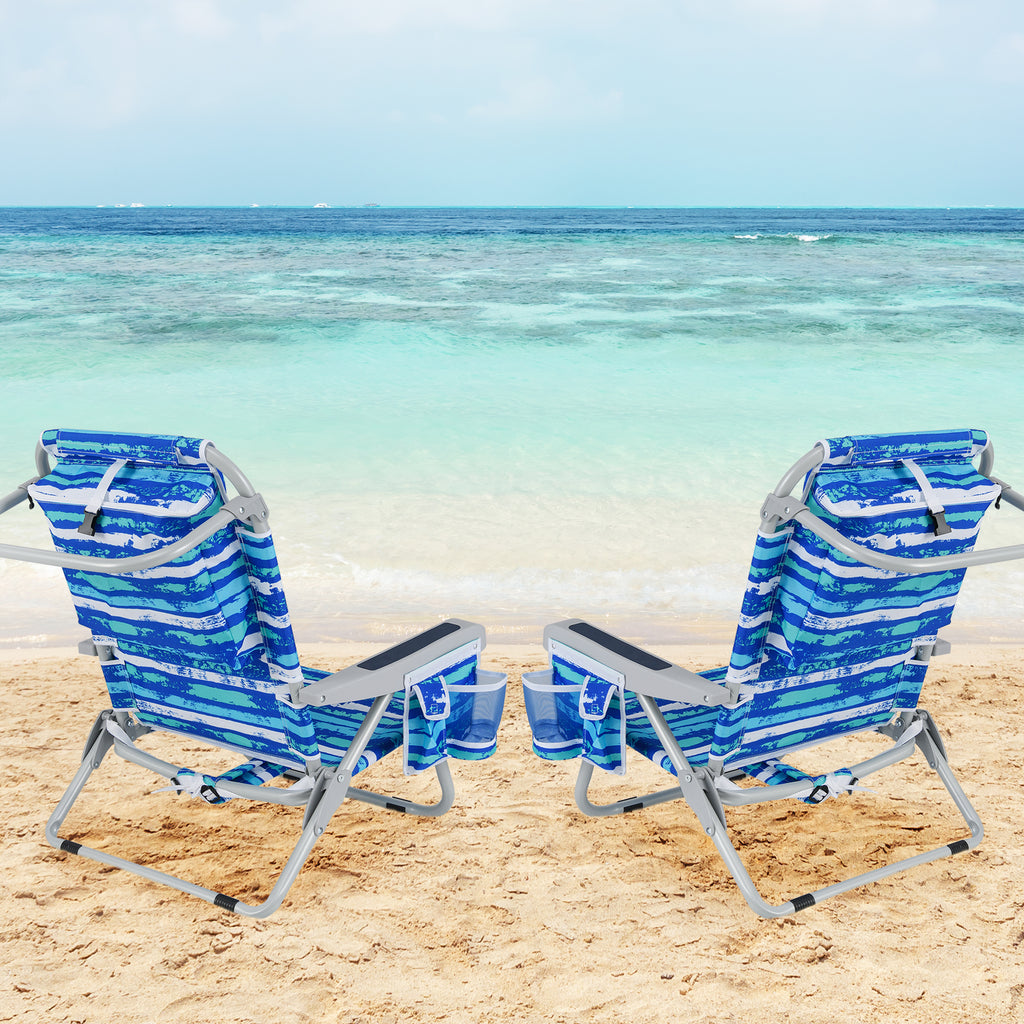 Foldable Backpack Beach Chair with Cup Holder and Storage Pockets Set
