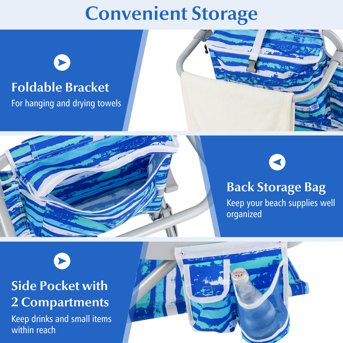 Foldable Backpack Beach Chair with Cup Holder and Storage Pockets Set
