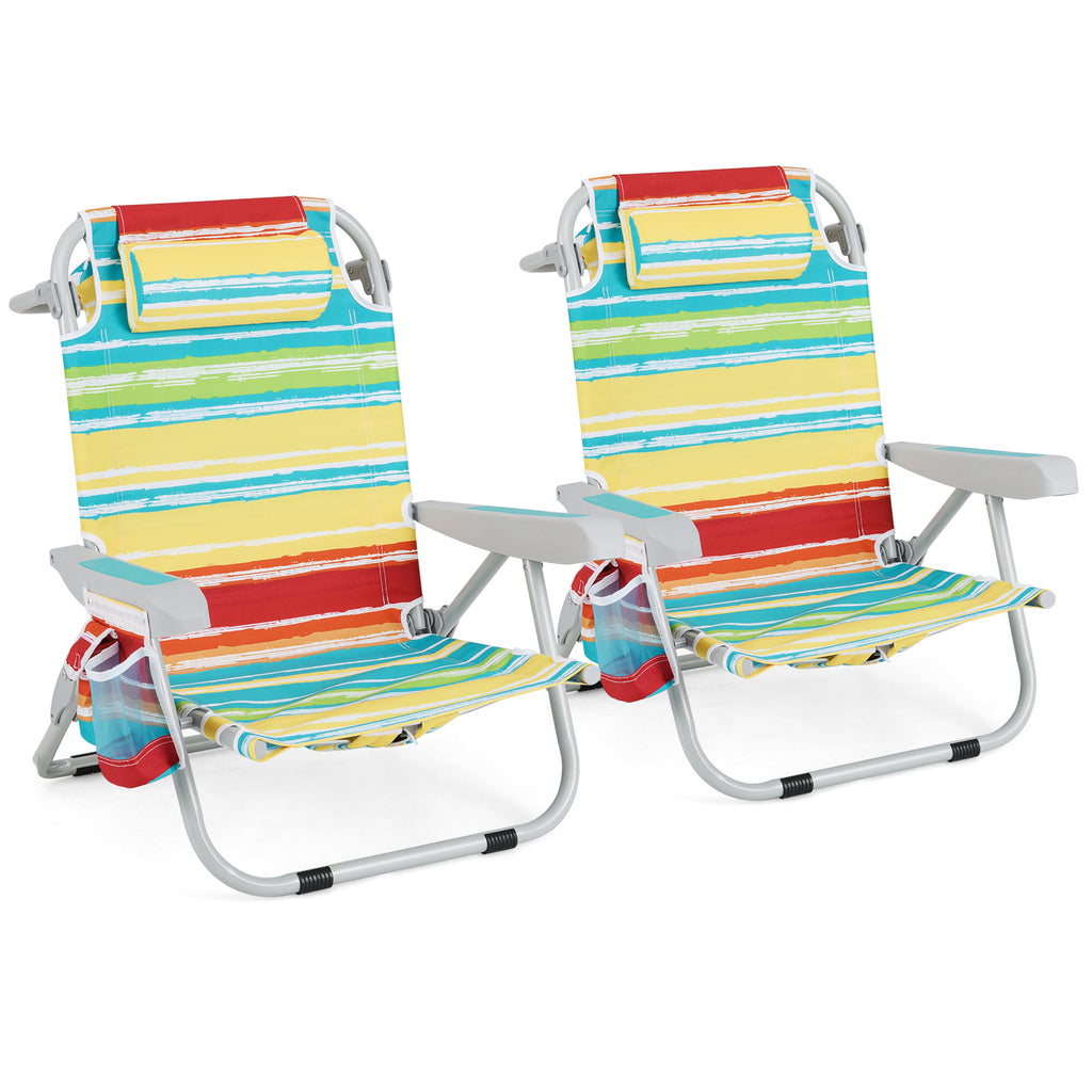 Foldable Backpack Beach Chair with Cup Holder and Storage Pockets Set