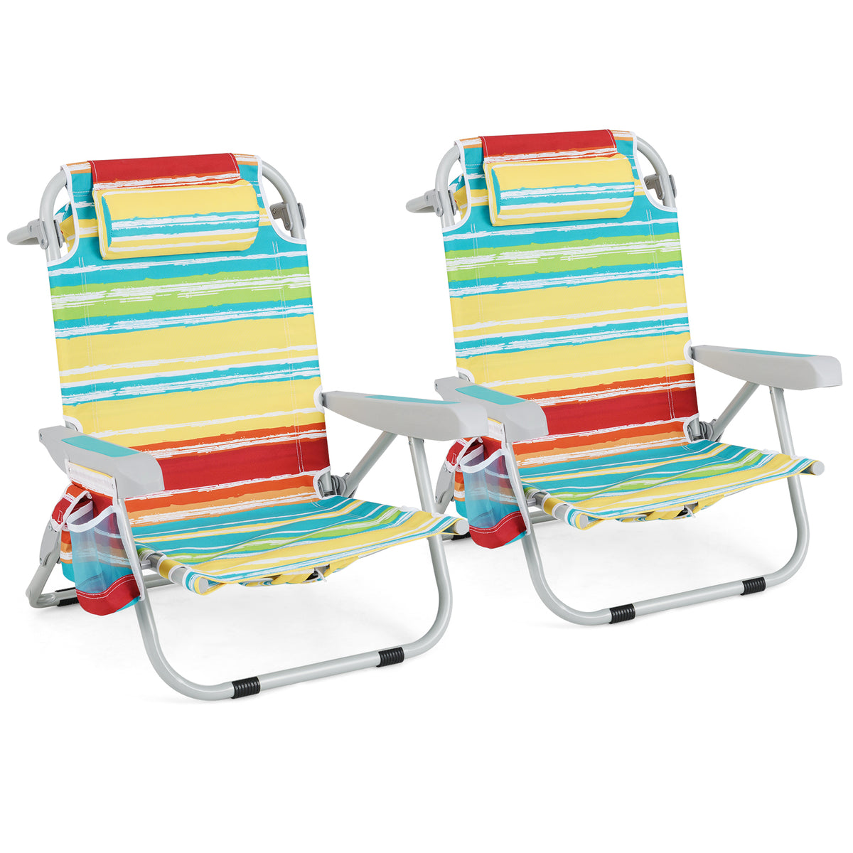 Foldable Backpack Beach Chair with Cup Holder and Storage Pockets Set