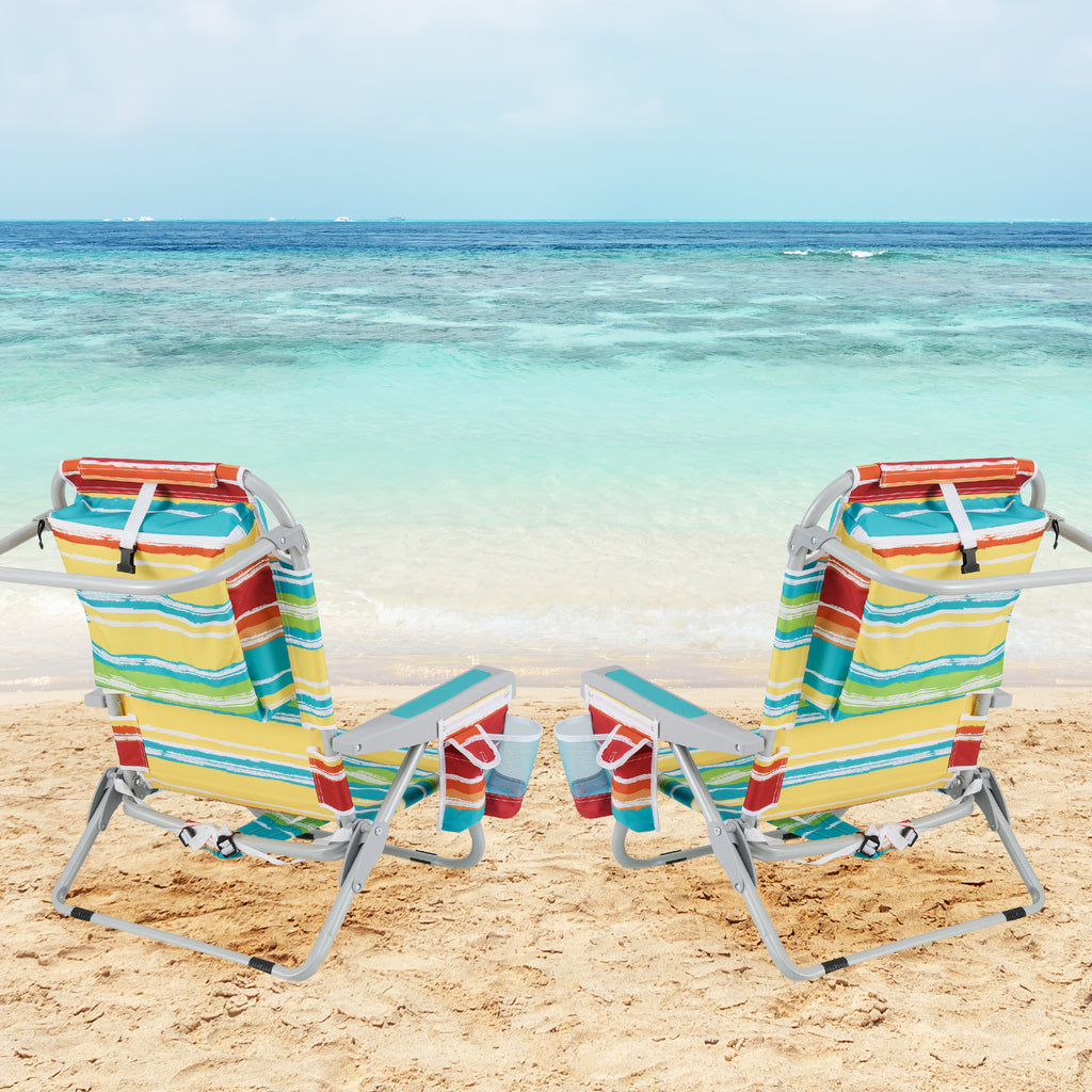Foldable Backpack Beach Chair with Cup Holder and Storage Pockets Set