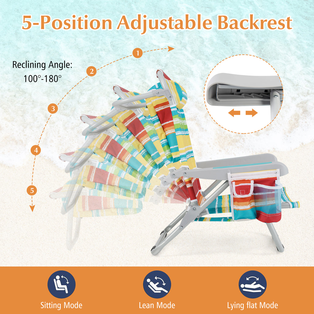 Foldable Backpack Beach Chair with Cup Holder and Storage Pockets Set