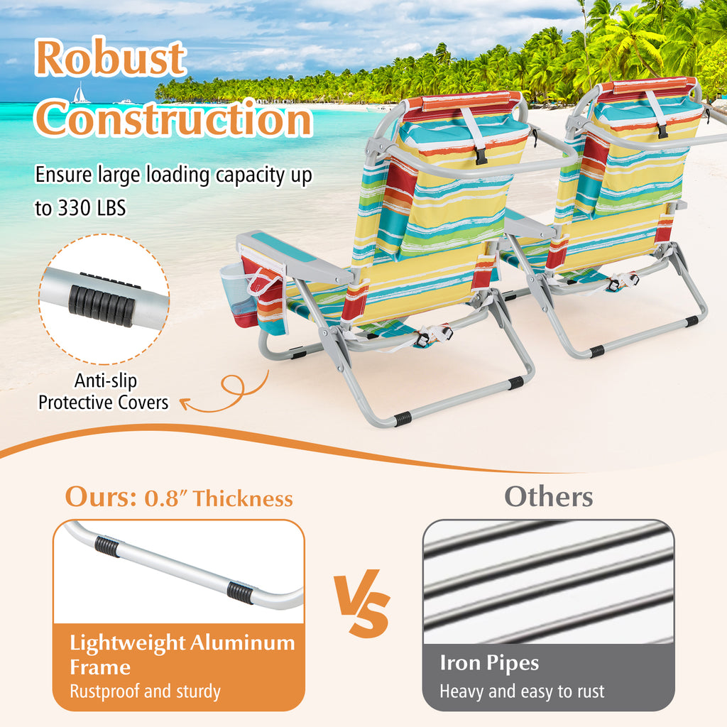 Foldable Backpack Beach Chair with Cup Holder and Storage Pockets Set