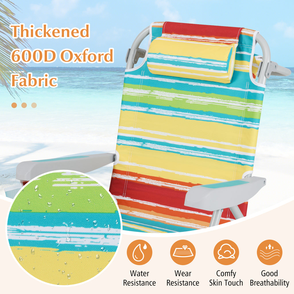 Foldable Backpack Beach Chair with Cup Holder and Storage Pockets Set