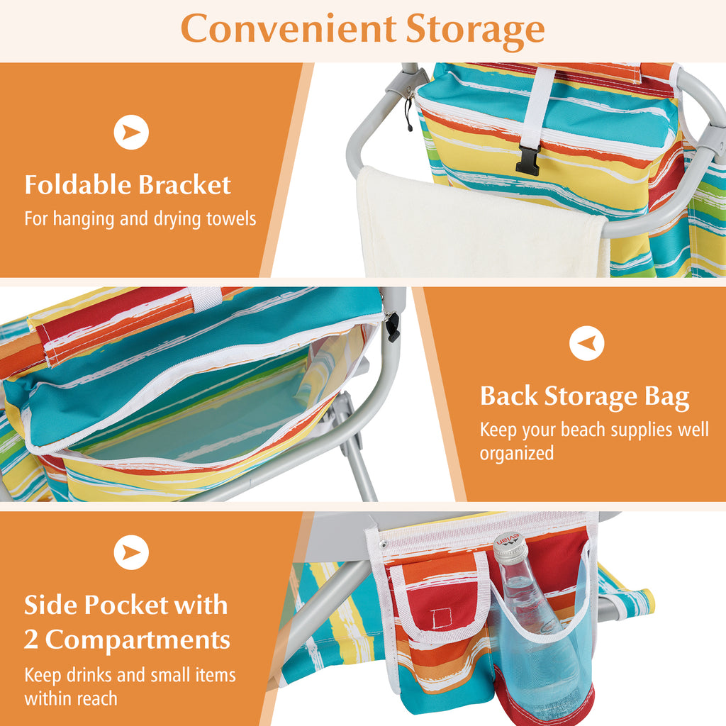 Foldable Backpack Beach Chair with Cup Holder and Storage Pockets Set