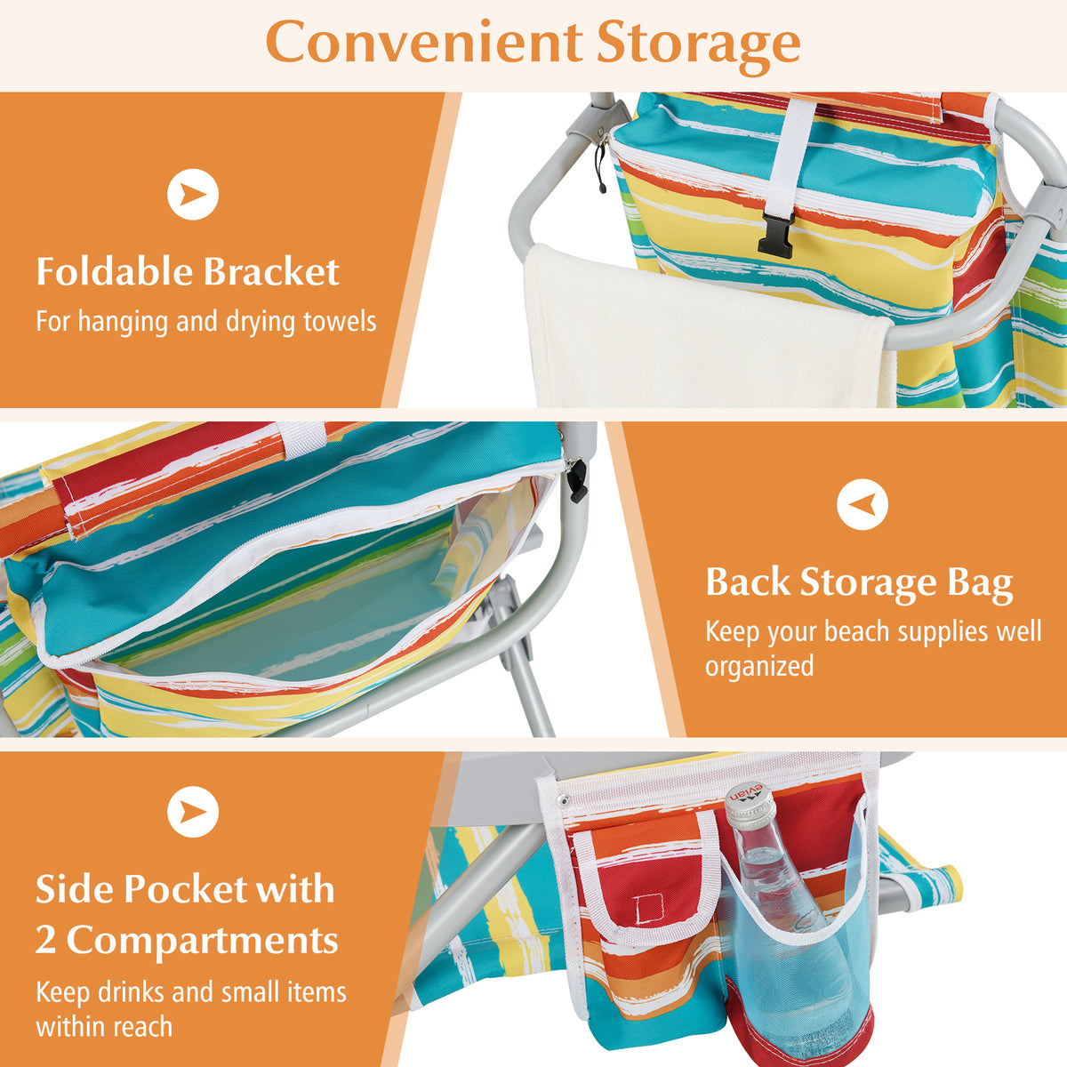 Foldable Backpack Beach Chair with Cup Holder and Storage Pockets Set