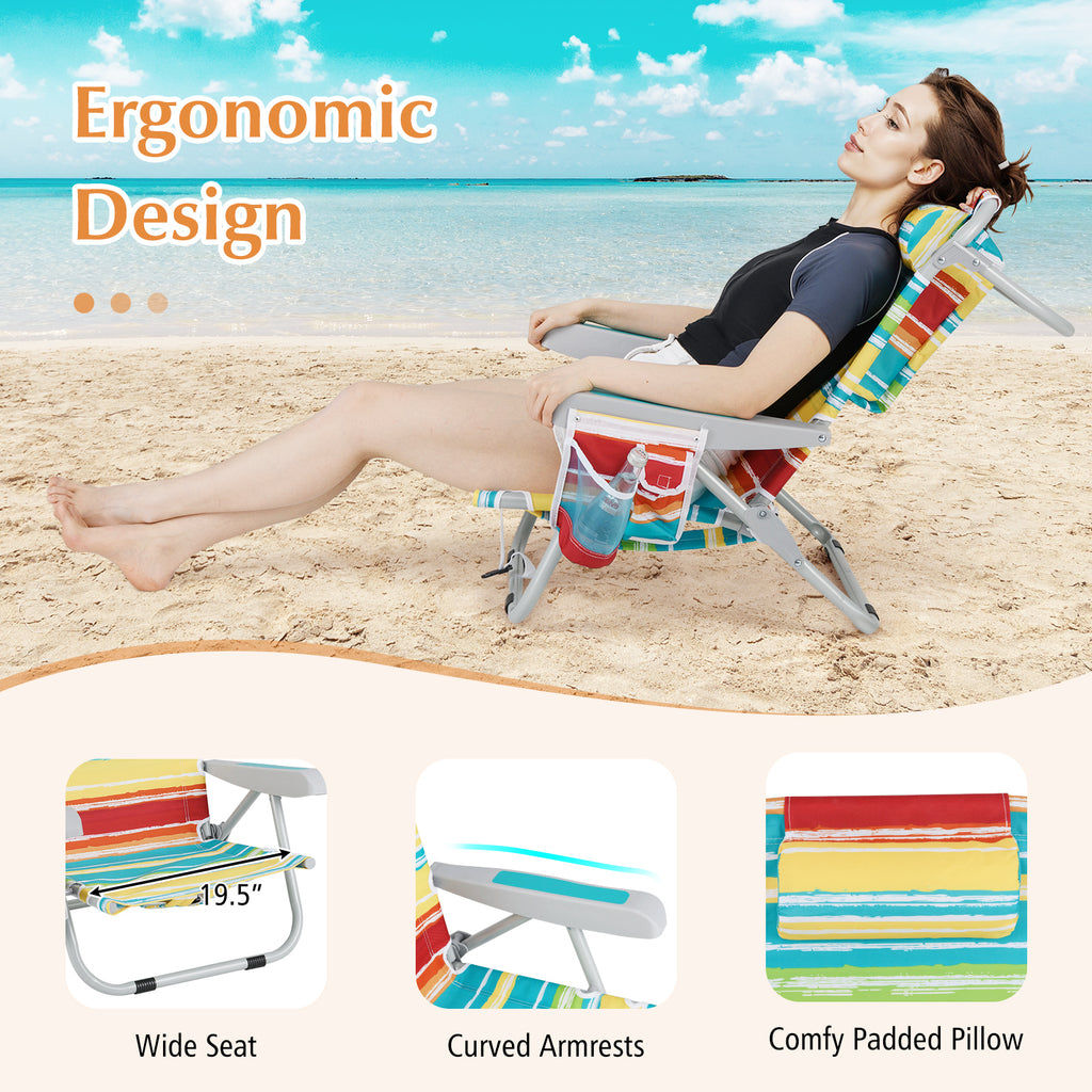 Foldable Backpack Beach Chair with Cup Holder and Storage Pockets Set