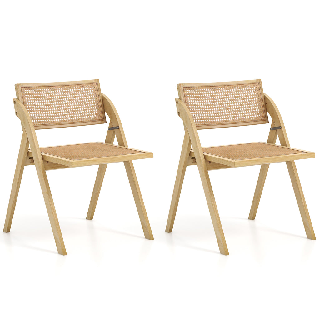 Foldable Dining Chairs Set of 2, Brown - Rattan Backrest