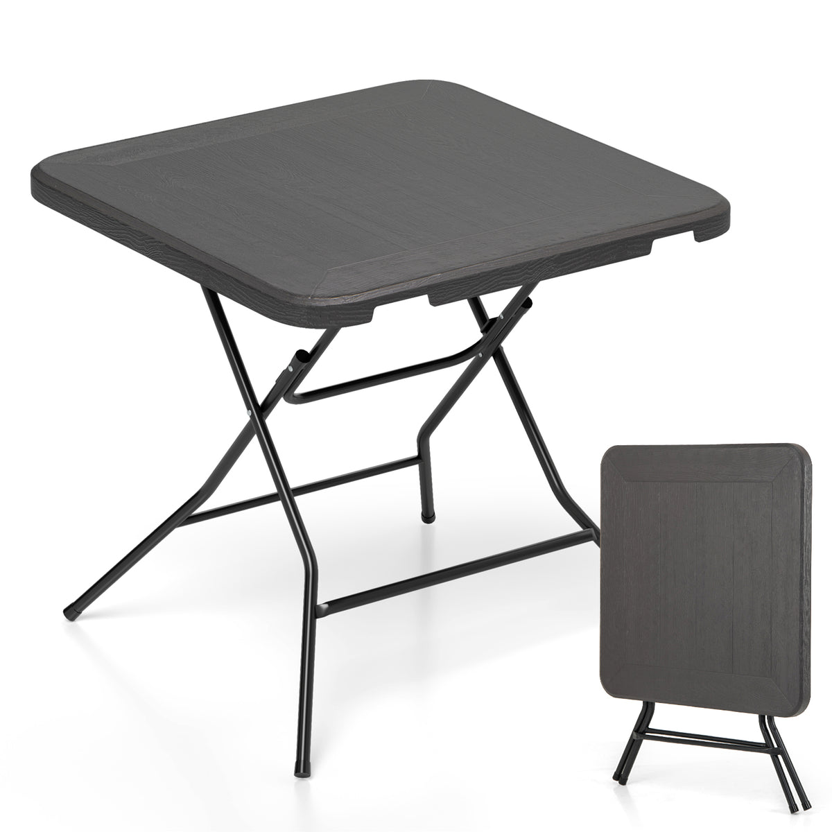 2.6FT Foldable Dining Table with Wood Grain HDPE Tabletop and