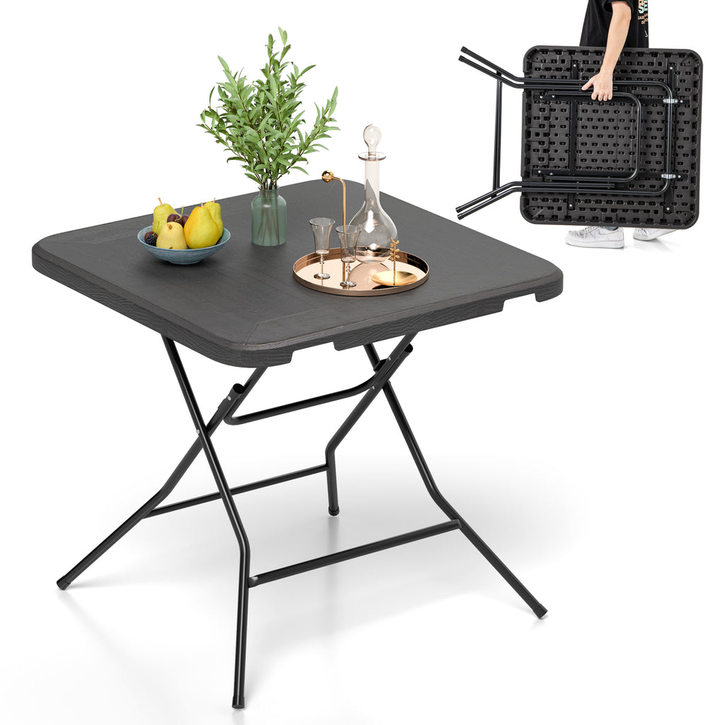 2.6FT Foldable Dining Table with Wood Grain HDPE Tabletop and