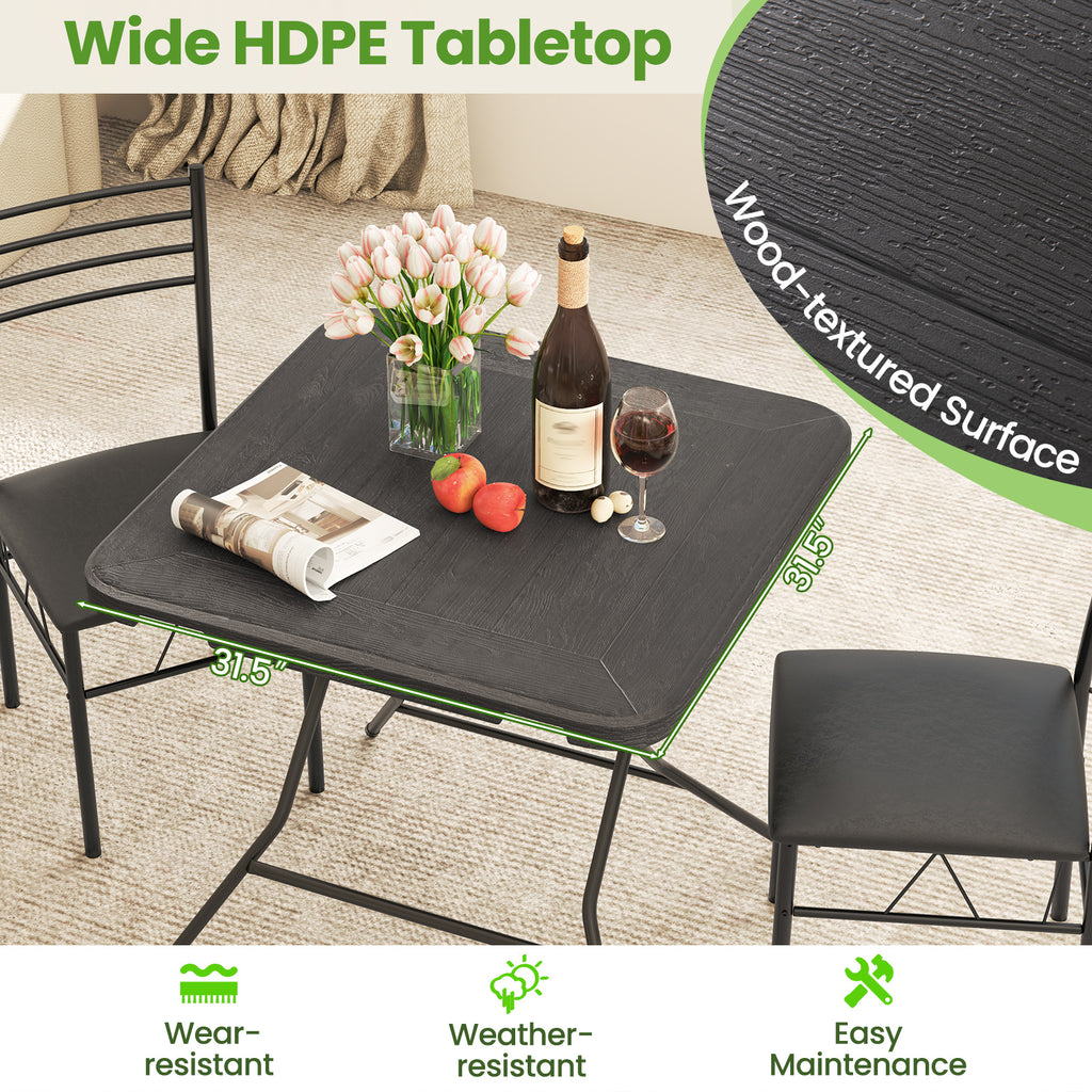 2.6FT Foldable Dining Table with Wood Grain HDPE Tabletop and