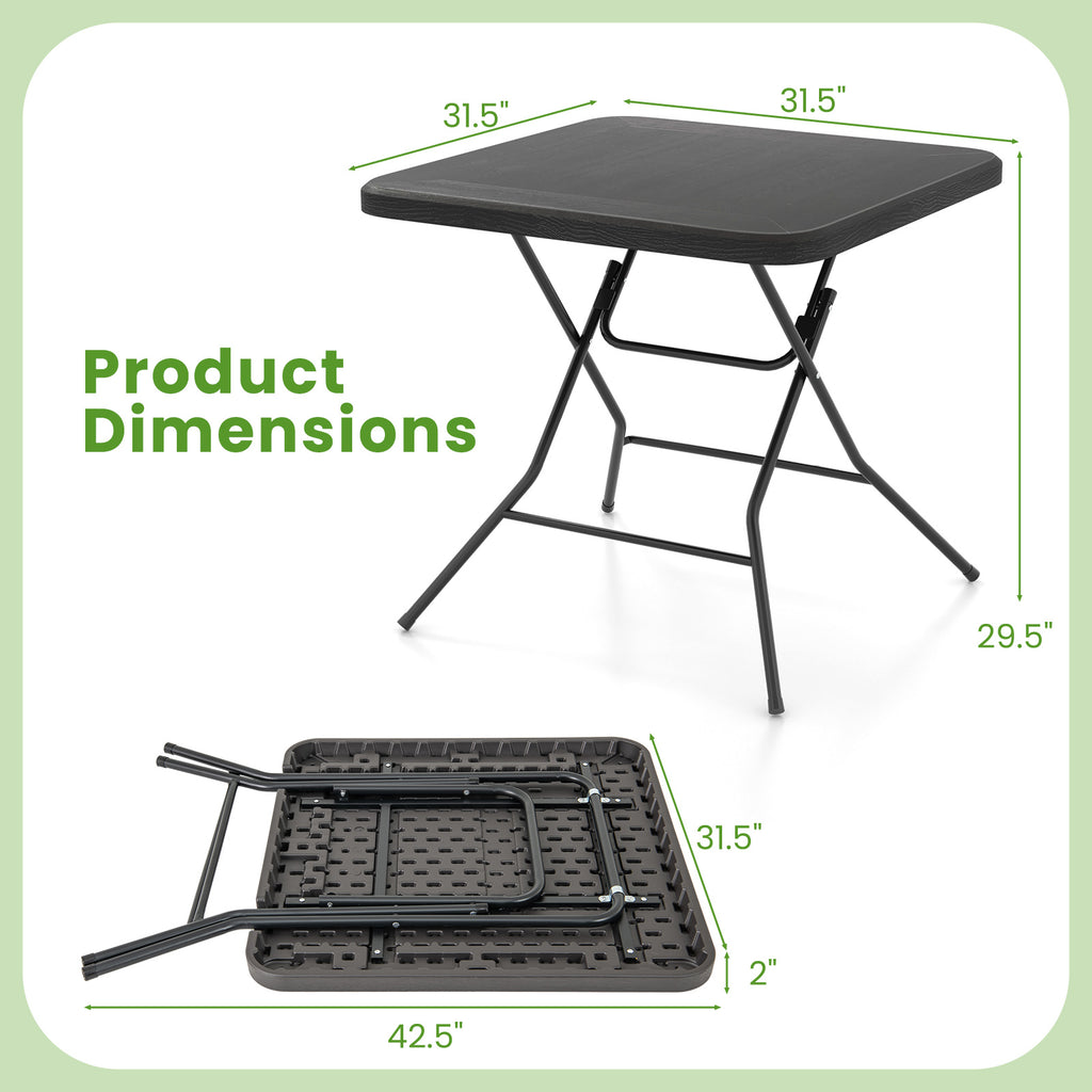 2.6FT Foldable Dining Table with Wood Grain HDPE Tabletop and