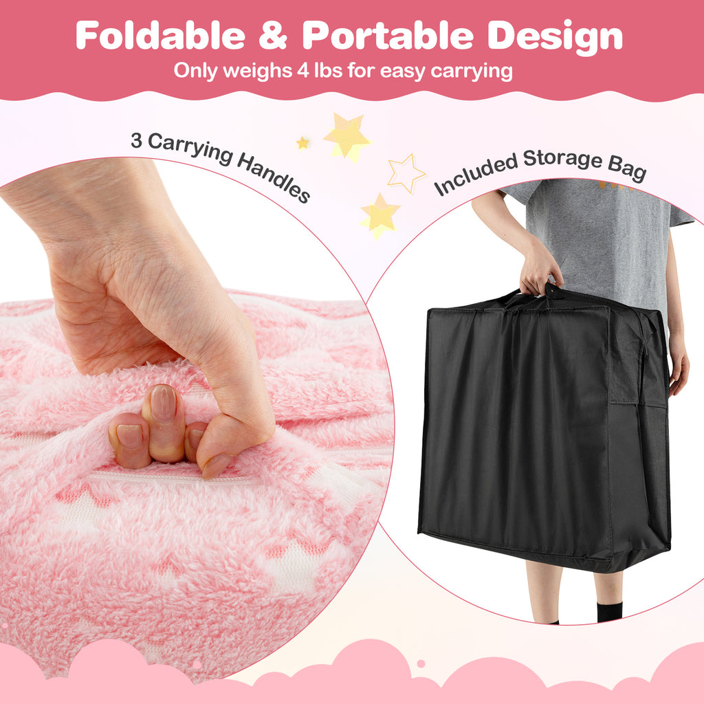 Kids Foldable Luminous Floor Mattress with Washable Flannel Cover - Pink