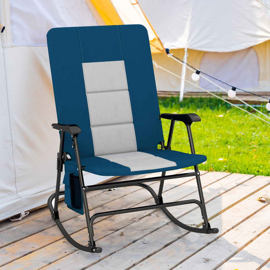 Foldable Rocking Padded Portable Camping Chair with Backrest and Side