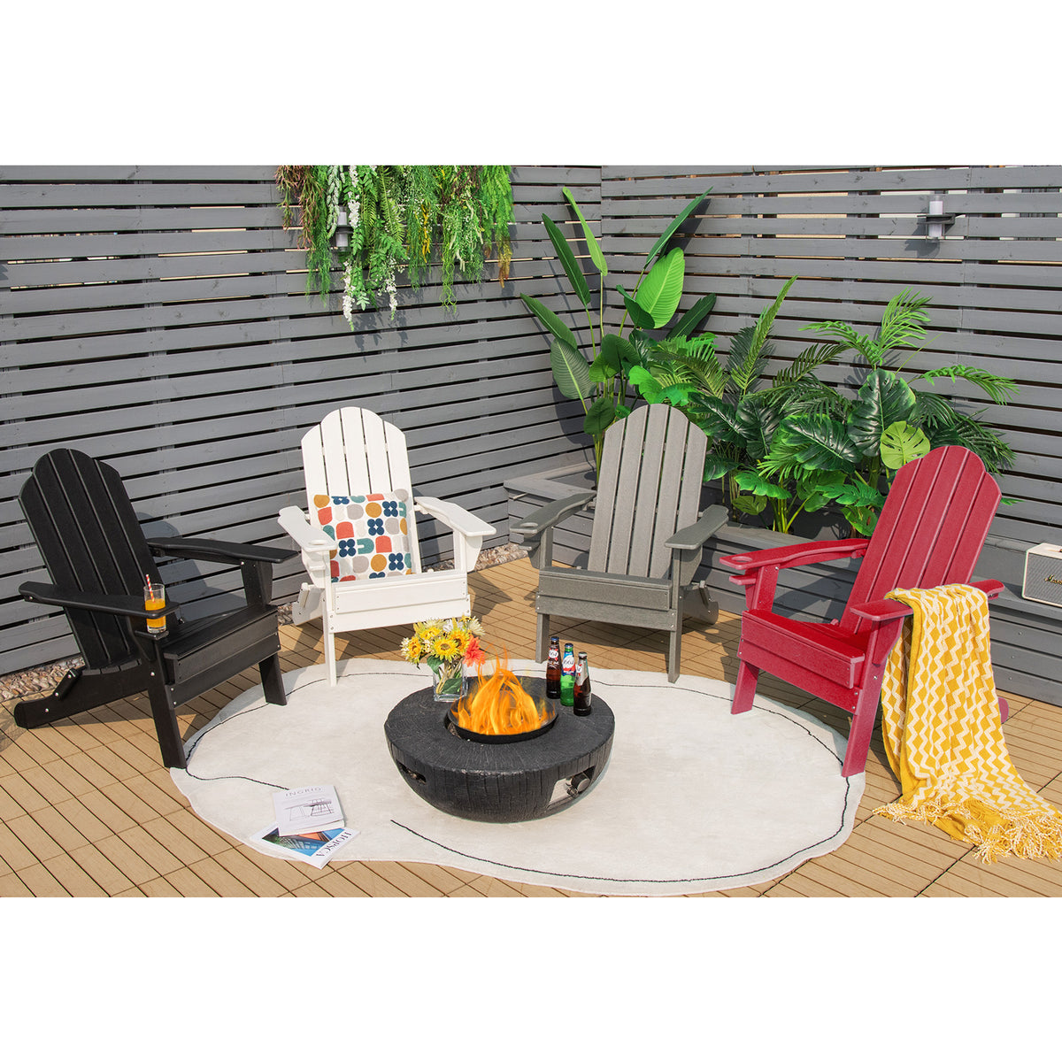 Foldable Patio Chair with Cup Holder - Red