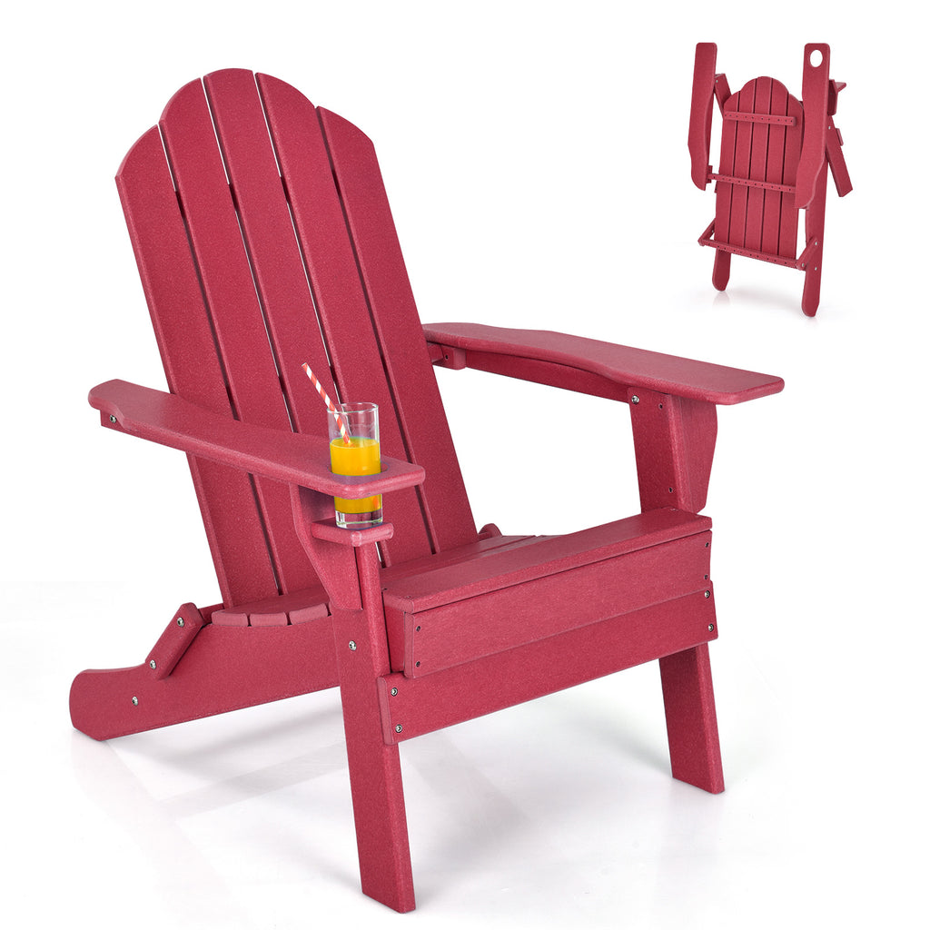 Foldable Patio Chair with Cup Holder - Red