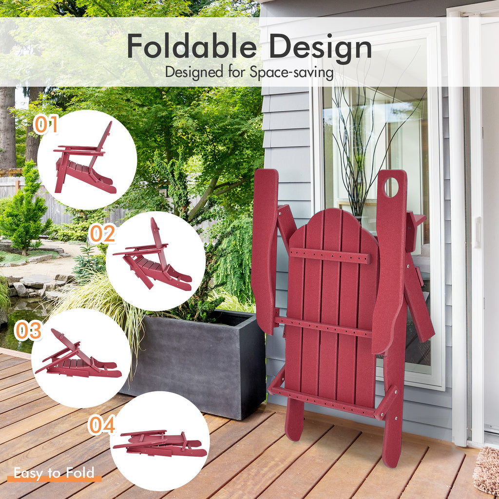 Foldable Patio Chair with Cup Holder - Red