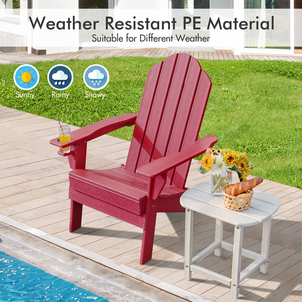 Foldable Patio Chair with Cup Holder - Red