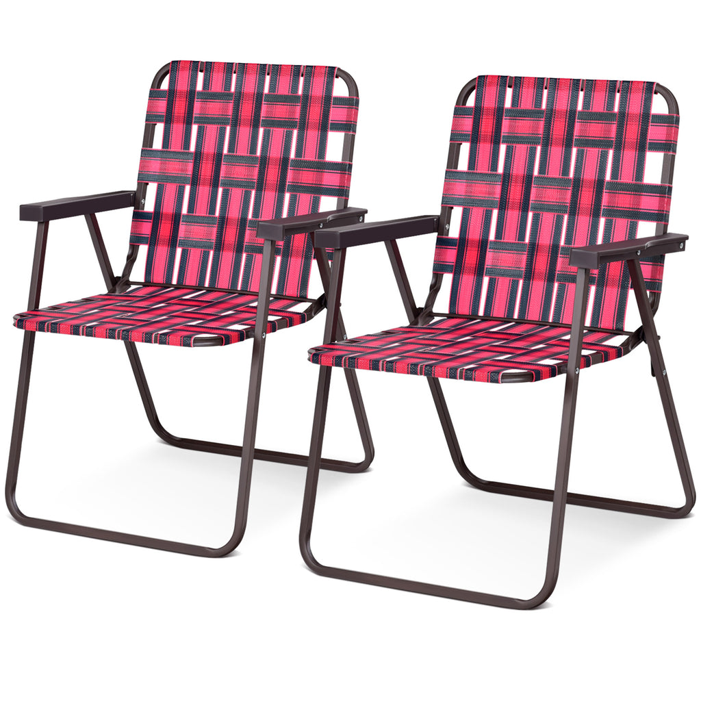 2 Pieces Folding Beach Chair Camping Lawn Webbing