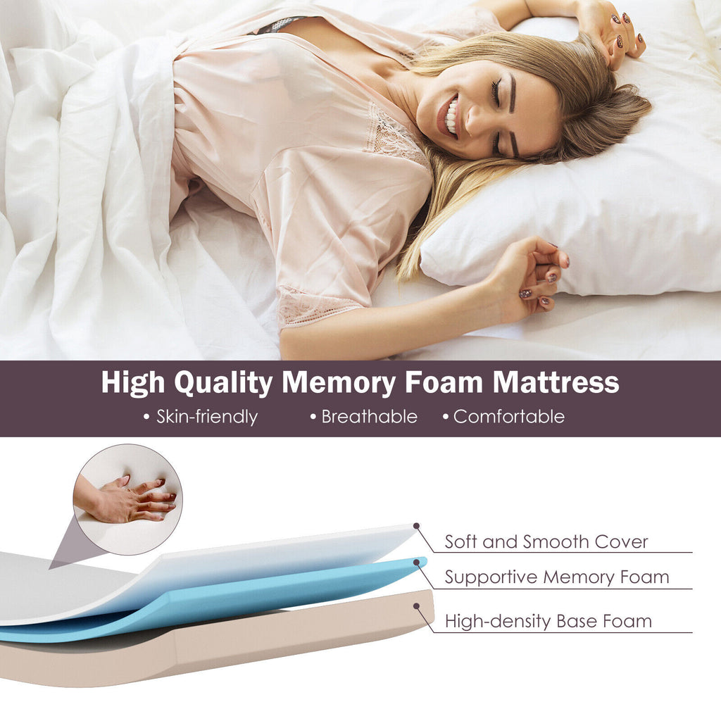 Rollaway Folding Bed with Memory Foam Mattress - Light Beige