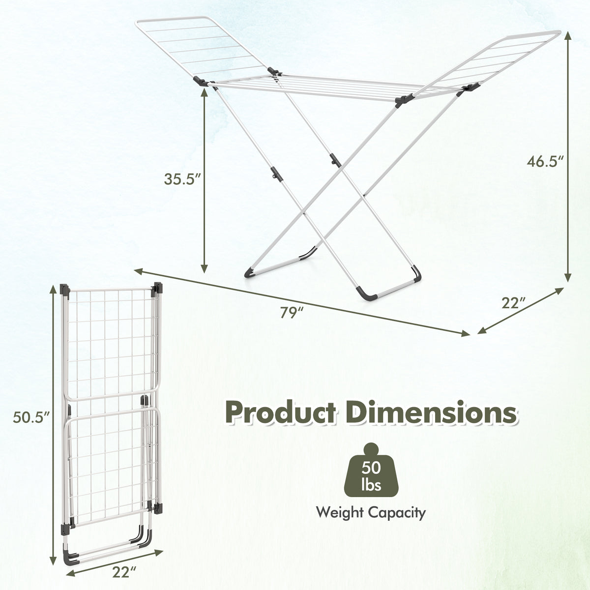 Folding Clothes Drying Rack with Adjustable Wings