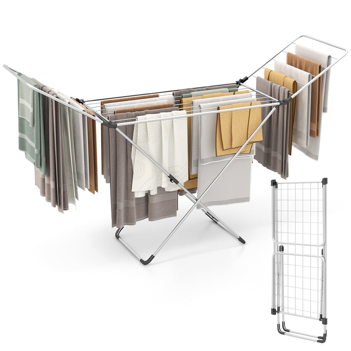 Folding Clothes Drying Rack with Adjustable Wings