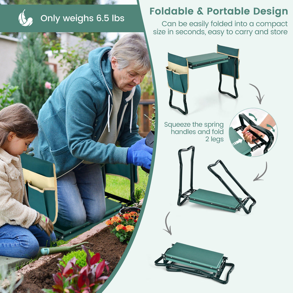 Folding Garden Kneeler and Seat Bench with Tool Pouches